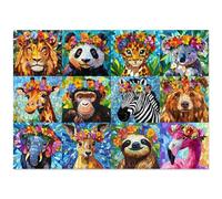 1000 Piece Puzzles for Adults - Colorful Mosaic Wildlife Jigsaw Puzzle, Jungle Animals with Flowers Design Perfect for Family Game Nights