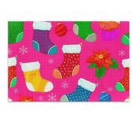 1000 Piece Puzzles for Adults Jigsaw White Elephant Gifts Funny Winter Scene Puzzle Cartoon Animal Colorful Stockings Pink, 29.5x19.7 Inch