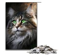 1000 Piece Puzzles Green Eyes Maine Coon Jigsaw for Adults Wood Family Game 75x50cm
