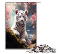 1000 Piece Puzzles Japanese White Tigers Jigsaw Puzzles for Adults Wood Jigsaw Family Game 1000 PCS(75x50cm)