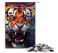 1000 Piece Puzzles Psychedelic Animal Tiger Jigsaw Puzzles for Adults Wood Jigsaw Family Game 1000 PCS(75x50cm)
