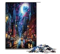 1000 Piece Puzzles Psychedelic Downtown Chicago at Night for Adults Wooden Jigsaw Family Games 1000 PCS