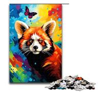 1000 Piece Puzzles Red Panda And Butterfly by of Coloured for Adults Wooden Jigsaw Family Games 75x50cm