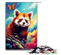 1000 Piece Puzzles Red Panda And Butterfly by of Coloured Jigsaw for Adults Wood Family Game 75x50cm