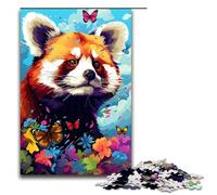 1000 Piece Puzzles Red Panda And Butterfly by of Coloured Jigsaw for Adults Wood Family Game 75x50cm