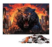 1000 Piece Puzzles Sabretooth Tiger on City Street Jigsaw Puzzle For Kids Paper Jigsaw Educational Games For Adults 1000 PCS(38x26cm)