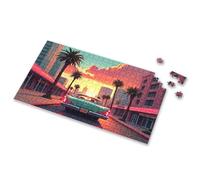 1000 Piece Puzzles Vintage Car Cruise: A Sunset Drive Through Palm-Tree Lined Street Picture Puzzle Jigsaw Puzzles 500 Pieces Easter Gifts For Teens(300PCS)