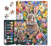 1000-Piece Rabbit & Blooming Meadow Jigsaw Puzzle for Adults - Vibrant Floral Wildlife Art with Premium Puzzle Board, Challenging Animal Theme Puzzles for Adults(27.5x19.7 Inches)