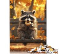 1000 Piece Raccoon Eating Donut in Autumn Jigsaw Puzzle for Adult Teenagers Wooden Puzzles for Adults Sustainable Puzzle for Adults 1000pcs (75x50cm)
