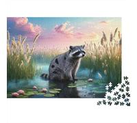1000 Piece Raccoon Jigsaw Puzzle for Adults & Kids - Challenging Brain Teaser, Reed Bed Puzzles, Decoration Unique Gift 52x38cm/1000pcs