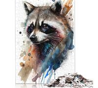 1000 Piece Raccoon Watercolor Jigsaw Puzzles for Adult Teenagers Paper Puzzles For Family Fun & Game Night 1000pcs (38x26cm)