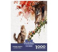 1000 Piece Ragdoll Cat Jigsaw Puzzle for Adults Kids - Family Fun, Family Happy Game, Log Cabin Red Trees Puzzles, Decoration Unique Gift 38x26cm/1000pcs
