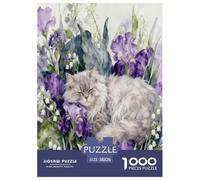 1000 Piece Ragdoll Cat Jigsaw Puzzle for Adults Kids - Family Fun, Family Happy Game, Purple Irises Puzzles, Decoration Birthday Gifts 38x26cm/1000pcs