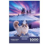 1000 Piece Ragdoll Cat Jigsaw Puzzles for Adults - Family Fun, Educational Toys, Snowy Lakeside Puzzles, Decoration Unique Gift 70x50cm/1000pcs