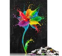 1000 Piece Rainbow Paint Flower on Black Background Jigsaw Puzzlesfor Adults Teenagers Paper Puzzles for Adults For Family Fun & Game Night 38x26cm/1000pcs