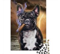 1000 Piece Rectangular Jigsaw Puzzles for Adults French Bulldog with Cigar Creative Jigsaw Challenge Toy Puzzles for Adults 1000pcs (38x26cm)