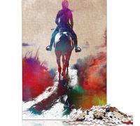 1000 Piece Rectangular Jigsaw Puzzles for Adults Horseback Rider Watercolor Creative Jigsaw Challenge Toy Puzzles 1000pcs (75x50cm)