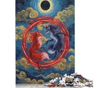 1000 Piece 'Red And Blue Foxes Under Eclipse' Poster, Picture, Metal Print, Paint by MIZUKO STUDIO Square Puzzles for Adults, Wooden Puzzles Family Entertainment Toys 1000pcs (75x50cm)