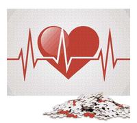 1000 Piece Red Heart with ECG Line Illustration Square Jigsaw Puzzles for Adults, Paper Puzzles Learning Educational Toy 38x26cm/1000pcs