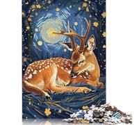 1000 Piece Resting Deer in Starry Night Puzzles for Wooden Puzzles Educational Game for Adult 1000pcs (75x50cm)