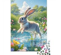 1000 Piece Rex Rabbit Pond Flowers Jigsaw Puzzles for Adults & Kids, Challenge High Difficulty, Puzzles Gifts, Family-Friendly Brain Teaser 1000pcs (75x50cm)