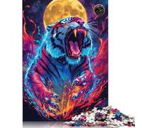 1000 Piece Roaring Tiger with Moon And Flames Jigsaw Puzzle for Adult Teenagers Wooden Puzzle Jigsaws for Adults Puzzles for Adults Teens 1000pcs (75x50cm)