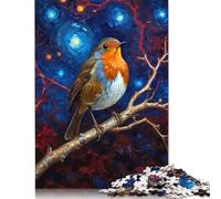 1000 Piece Robin in Starry Night Square Puzzle for Adults Wooden Puzzles Educational Puzzle Family Game 1000pcs (75x50cm)