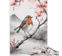 1000 Piece Robin on Branch with Cherry Blossoms Square Puzzles for Adults, Wooden Puzzles Toy Wall Decor 1000pcs (75x50cm)