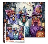 1000 Piece Roosters Halloween Puzzle Vintage Costumes Purple Blue Green Pink Beatrix Potter Watercolor Gothic Arches Cobwebs Spooky Florals Autumn Decor 27x20 Inches
