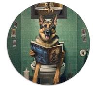 1000 Piece Round Jigsaw German Shepherd on The Toilet Puzzles for Adults for Family & Friends, Brain-Teasing Challenge (67.5x67.5cm)