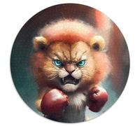 1000-Piece Round Jigsaw Puzzle Angry Lion Cub Boxer Paper Puzzles Perfect for Teenagers & Family Fun, for Birthdays (67.5x67.5cm)