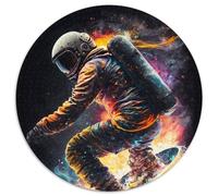 1000-Piece Round Jigsaw Puzzle Astronaut Surfing Paper Puzzles for Teenagers Family Educational Games Home Decoration Gift (67.5x67.5cm)