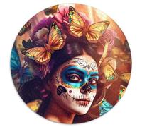 1000-Piece Round Jigsaw Puzzle Colorful Day of The Dead Paper Puzzles for Teenagers Family Educational Games Home Decoration Gift (67.5x67.5cm)