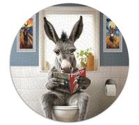 1000-Piece Round Jigsaw Puzzle Donkey on The Toilet Paper Puzzles for Teenagers Family Educational Games Home Decoration Gift (67.5x67.5cm)