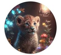 1000-Piece Round Jigsaw Puzzle Fantasy Lion Cub Glow Paper Puzzles for Teenagers Family Educational Games Home Decoration Gift (67.5x67.5cm)