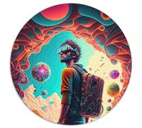 1000-Piece Round Jigsaw Puzzle Psychedelic Time Traveler Cardboard Jigsaw Toys Gift Educational Intellectual Decompressing Fun Family Game (67.5x67.5cm)