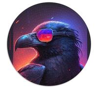 1000 Piece Round Jigsaw Puzzle Retrowave Crow Difficult Puzzles for Adults Challenging Brain Teaser, Family Game Night (67.5x67.5cm)