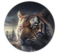 1000-Piece Round Jigsaw Puzzle Tiger in The Big City Paper Puzzles for Teenagers Family Educational Games Home Decoration Gift (67.5x67.5cm)