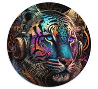 1000-Piece Round Jigsaw Puzzle Tiger Painting Paper Puzzles for Teenagers Family Educational Games Home Decoration Gift (67.5x67.5cm)