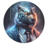 1000-Piece Round Jigsaw Puzzle White Boss Tiger in Suit Paper Puzzles Perfect for Teenagers & Family Fun, for Birthdays (67.5x67.5cm)