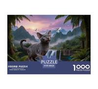 1000 Piece Russian Blue Cat Jigsaw Puzzle for Adults - Challenging Brain Teaser, Mountain Waterfall Puzzles, Home Decoration Gifts 38x26cm/1000pcs