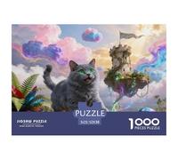 1000 Piece Russian Blue Cat Jigsaw Puzzle for Adults - Cooperative Play & Educational Activity, Floating Islands Puzzles, Decoration Birthday Gifts 52x38cm/1000pcs