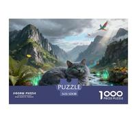 1000 Piece Russian Blue Cat Jigsaw Puzzle for Adults - Cooperative Play & Educational Activity, Mysterious Mountains Puzzles, Decoration Birthday Gifts 52x38cm/1000pcs