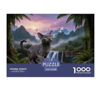 1000 Piece Russian Blue Cat Jigsaw Puzzle for Adults - Family-Friendly Brain Game, Mountain Waterfall Jigsaws, Decoration Gifts 52x38cm/1000pcs