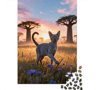 1000 Piece Russian Blue Cat Jigsaw Puzzle for Adults Kids - Cooperative Play & Educational Activity, Grassland Puzzles, Home Decoration Birthday Gifts 38x26cm/1000pcs