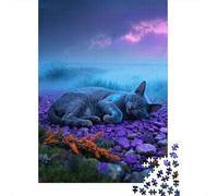 1000 Piece Russian Blue Cat Jigsaw Puzzle for Adults Kids - Cooperative Play & Educational Activity, Misty Grass Puzzle, Home Decoration Gifts 52x38cm/1000pcs