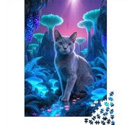 1000 Piece Russian Blue Cat Jigsaw Puzzle for Adults Kids - Cooperative Play & Educational Activity, Mushrooms Puzzles, Decoration Birthday Gifts 52x38cm/1000pcs