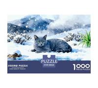 1000 Piece Russian Blue Cat Jigsaw Puzzle for Adults Kids - Family Fun, Family Game, Snow Glacier Jigsaws, Decoration Gifts 38x26cm/1000pcs
