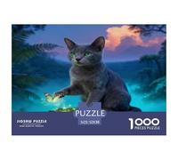 1000 Piece Russian Blue Cat Jigsaw Puzzle for Adults - Relaxation & Focus, Family Game, Rainforest Puzzles, Home Decoration Birthday Gifts 52x38cm/1000pcs