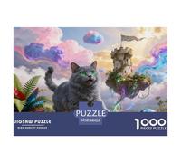 1000 Piece Russian Blue Cat Jigsaw Puzzle for Adults - Stress Relief & Relaxation, Floating Islands Puzzle, Home Decoration Gifts 38x26cm/1000pcs